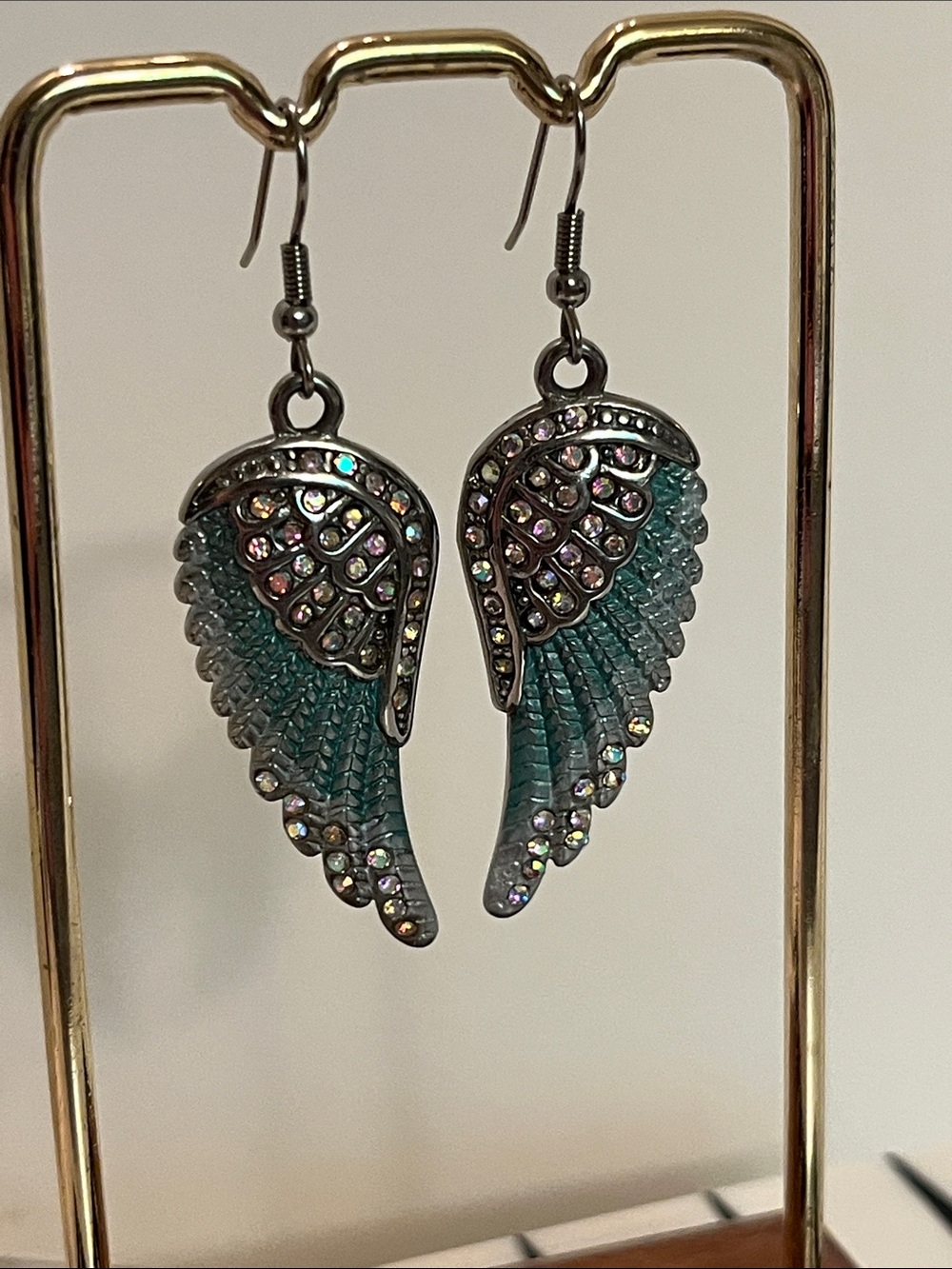 Aqua Wing Crystal Drop Earrings - Unbranded